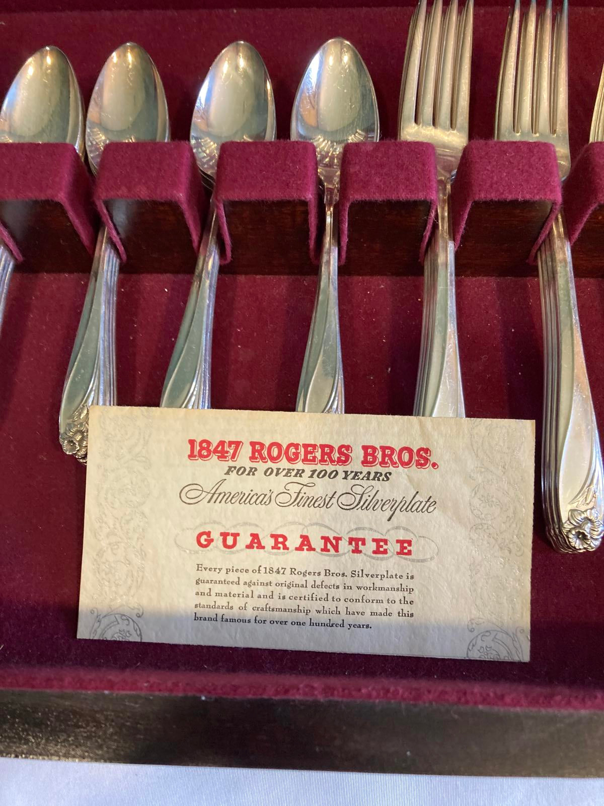 W.M. Rogers Daffodil Silverplate Flatware Set of 52 in Tarnish Free Wooden Case