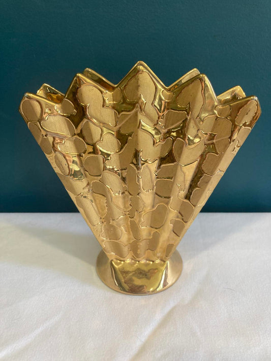 Gold Fan Vase – Art Deco Style Ceramic Sculptural Accent Made in Japan