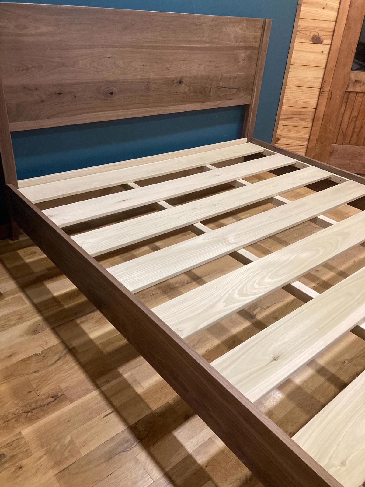 Handmade Solid Walnut Bed Frame – Modern Hardwood Platform Bed with Slatted Support