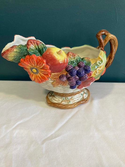 Fitz & Floyd Cornucopia Harvest Gravy Boat – Vintage Fruit & Floral Design