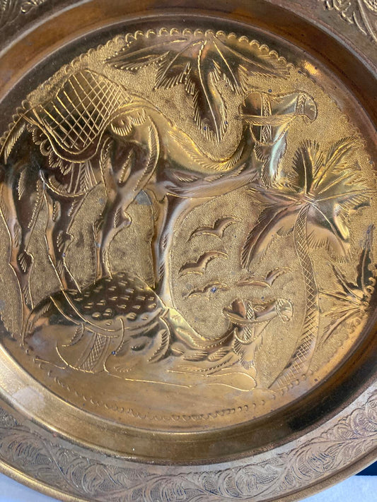Vintage Solid Brass Decorative Camel Plate with Etching