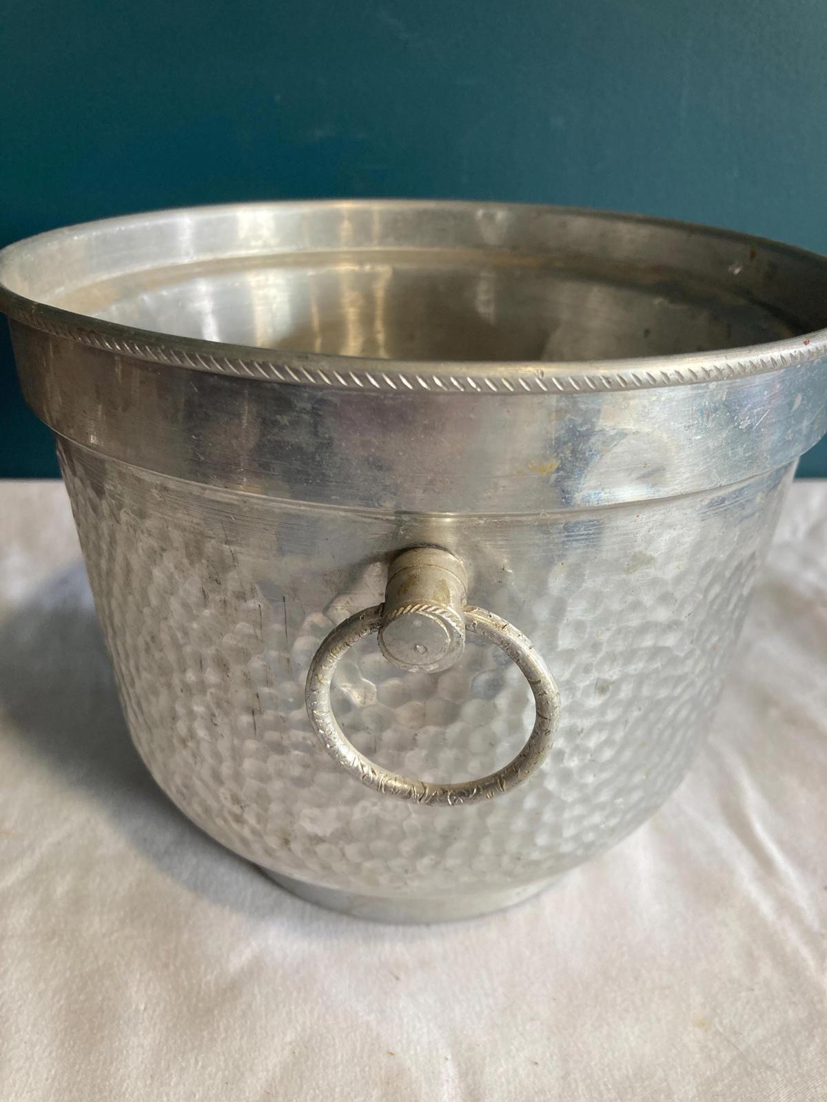Vintage Hammered Aluminum Italian Ice Bucket With Handles