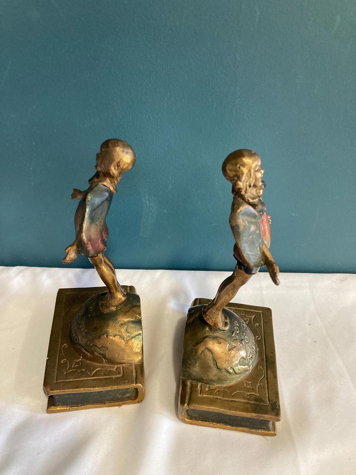 Antique Pompeian Bronze Bookends Laura Archibald 1920 Top O' The Morning Girl, Set of 2