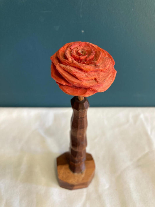 Hand Carved Pink Wood Rose