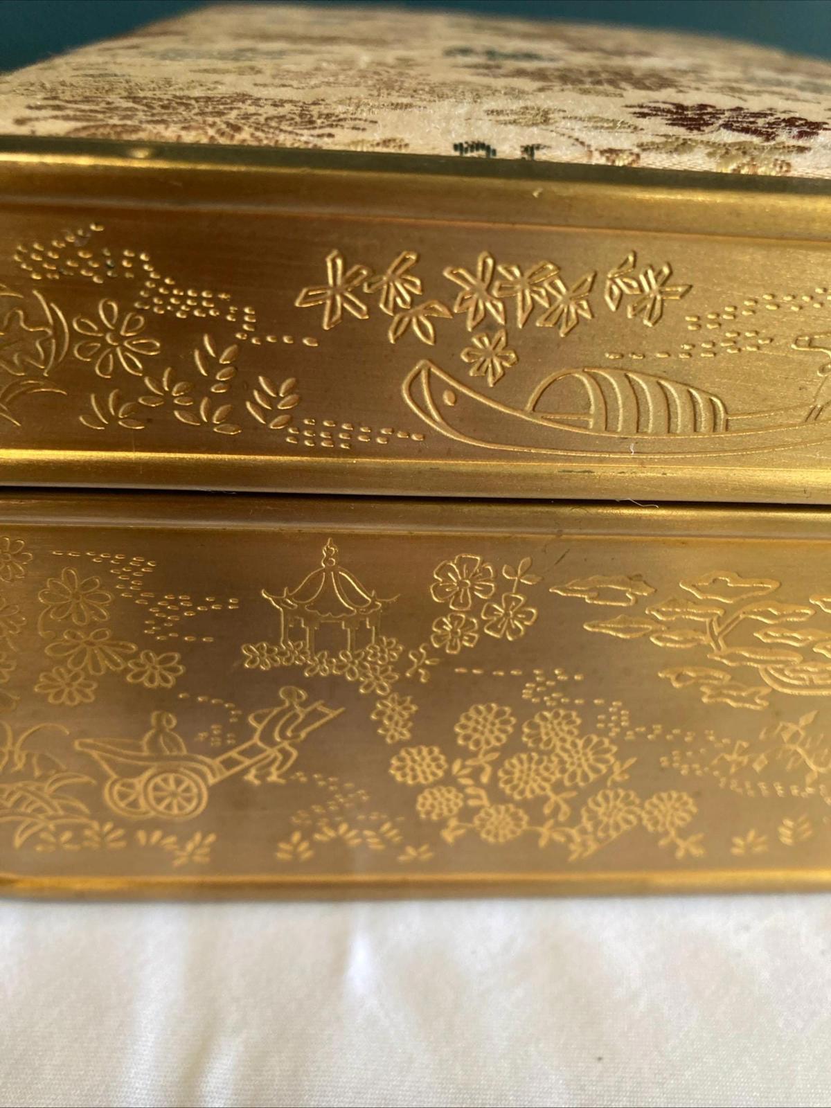 2-Tier Vintage Farrington Jewelry Box | Silk Floral Exterior & Embossed Gold Sides | Vintage Finds