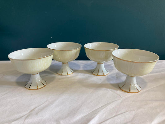 Vintage Luster Pedestal Dessert Bowls Iridescent Porcelain with Gold Trim