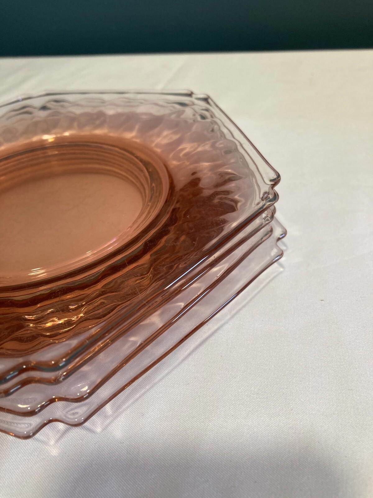 Antique Pink Depression Glass 6-Sided Salad Dessert Plates – Set of 4 Vintage Finds