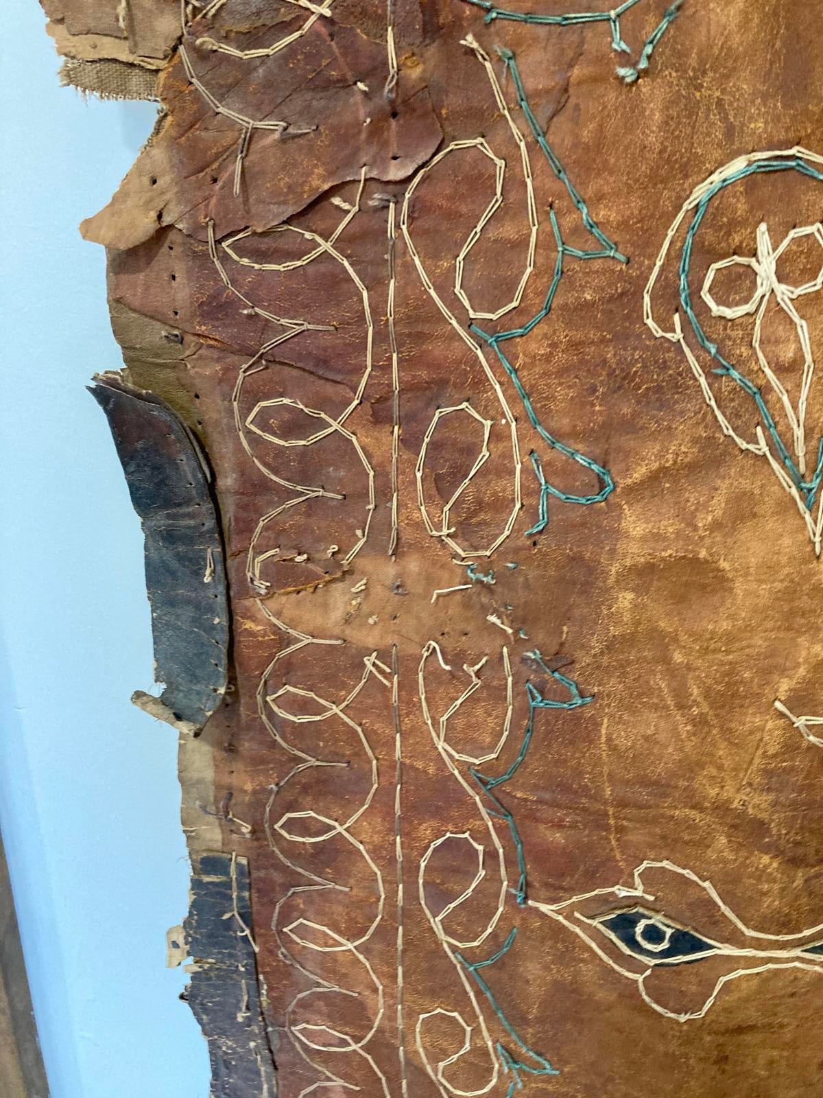 Vintage Handcrafted Leather Wall Hanging | Primitive Rustic Tapestry