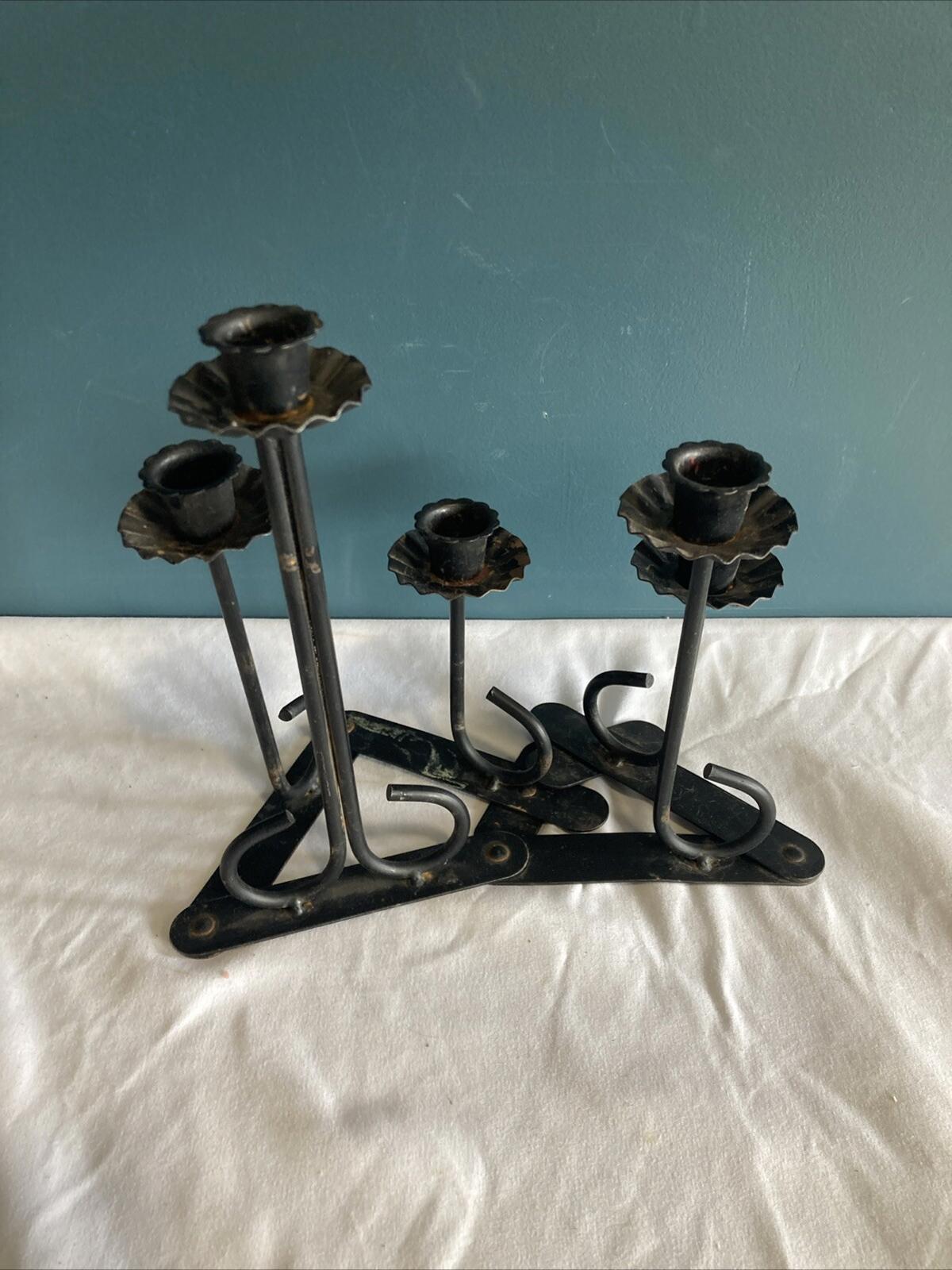 Vintage 1970s MCM Articulated Black Metal Candle Candelabra