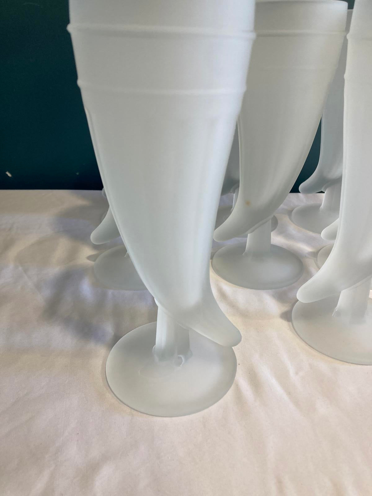 Vintage Frosted Horn Pilsner Glasses, Set of 8 Mid Century
