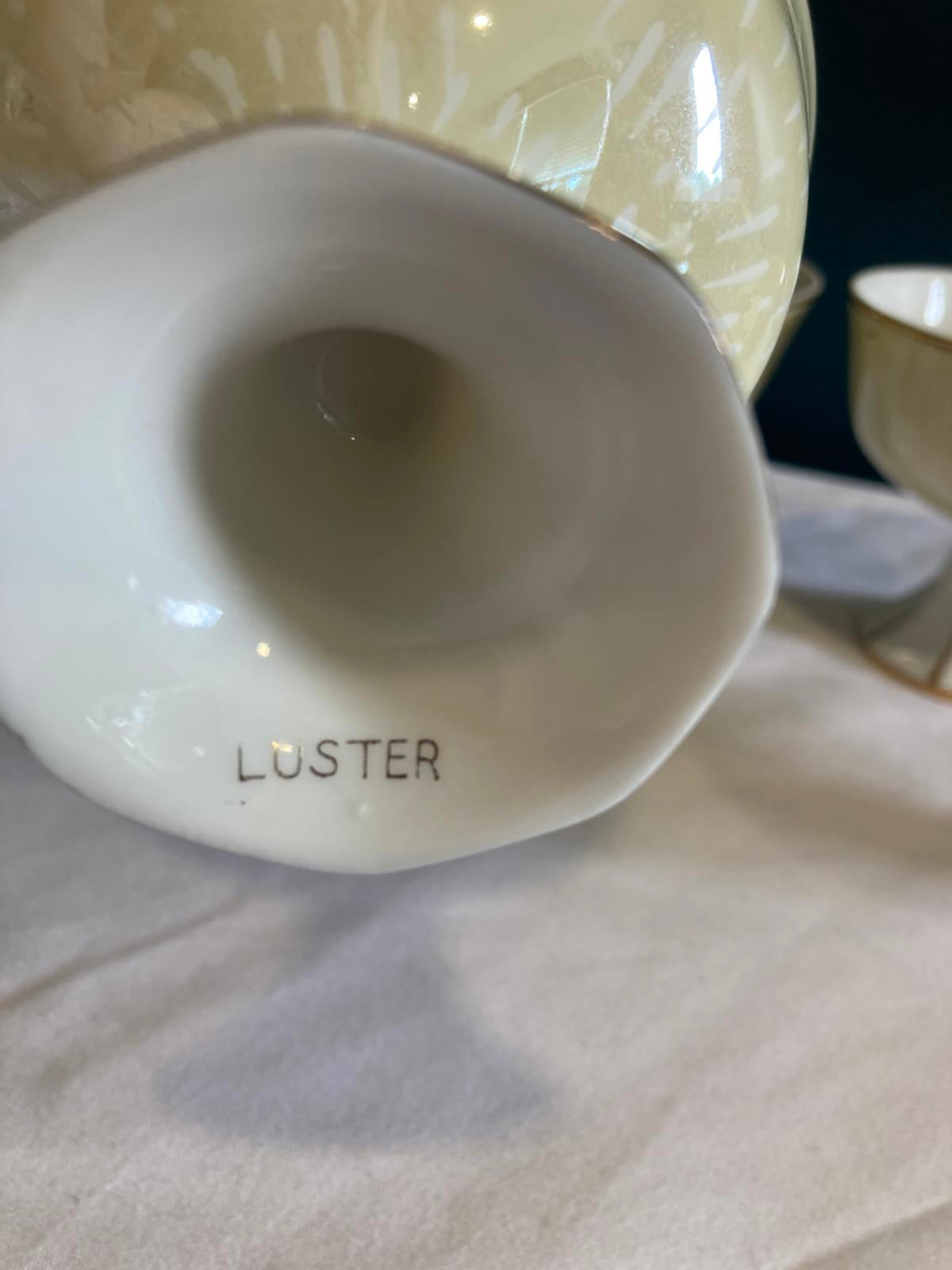 Vintage Luster Pedestal Dessert Bowls Iridescent Porcelain with Gold Trim