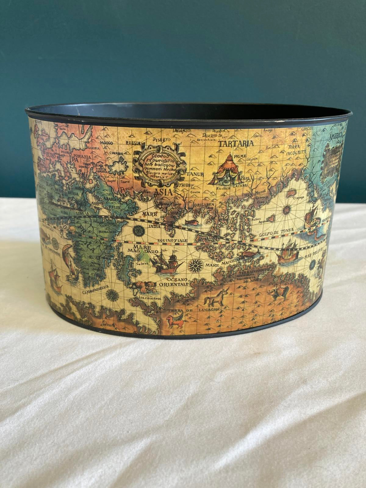 Vintage Toleware Small Oval Map Cachepot