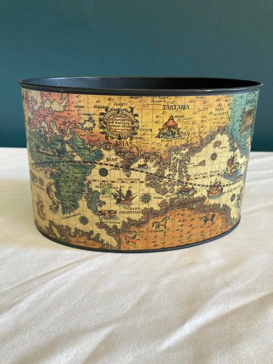 Vintage Toleware Small Oval Map Cachepot