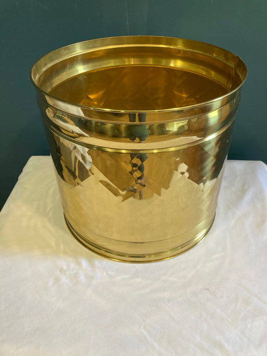 Vintage Hammered Brass Wastebasket or Planter 12.25"– Diamond Pattern
