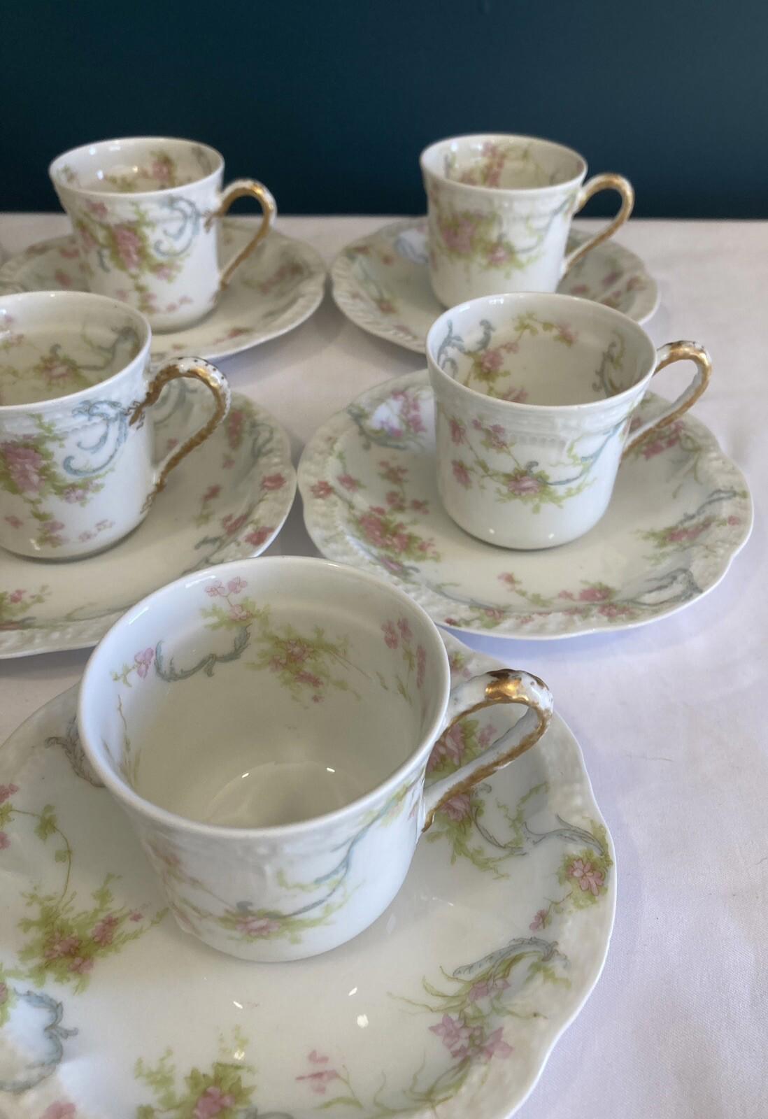 Set of 8 Vintage Haviland & Co Limoges France The Princess Tea Cups & Saucers
