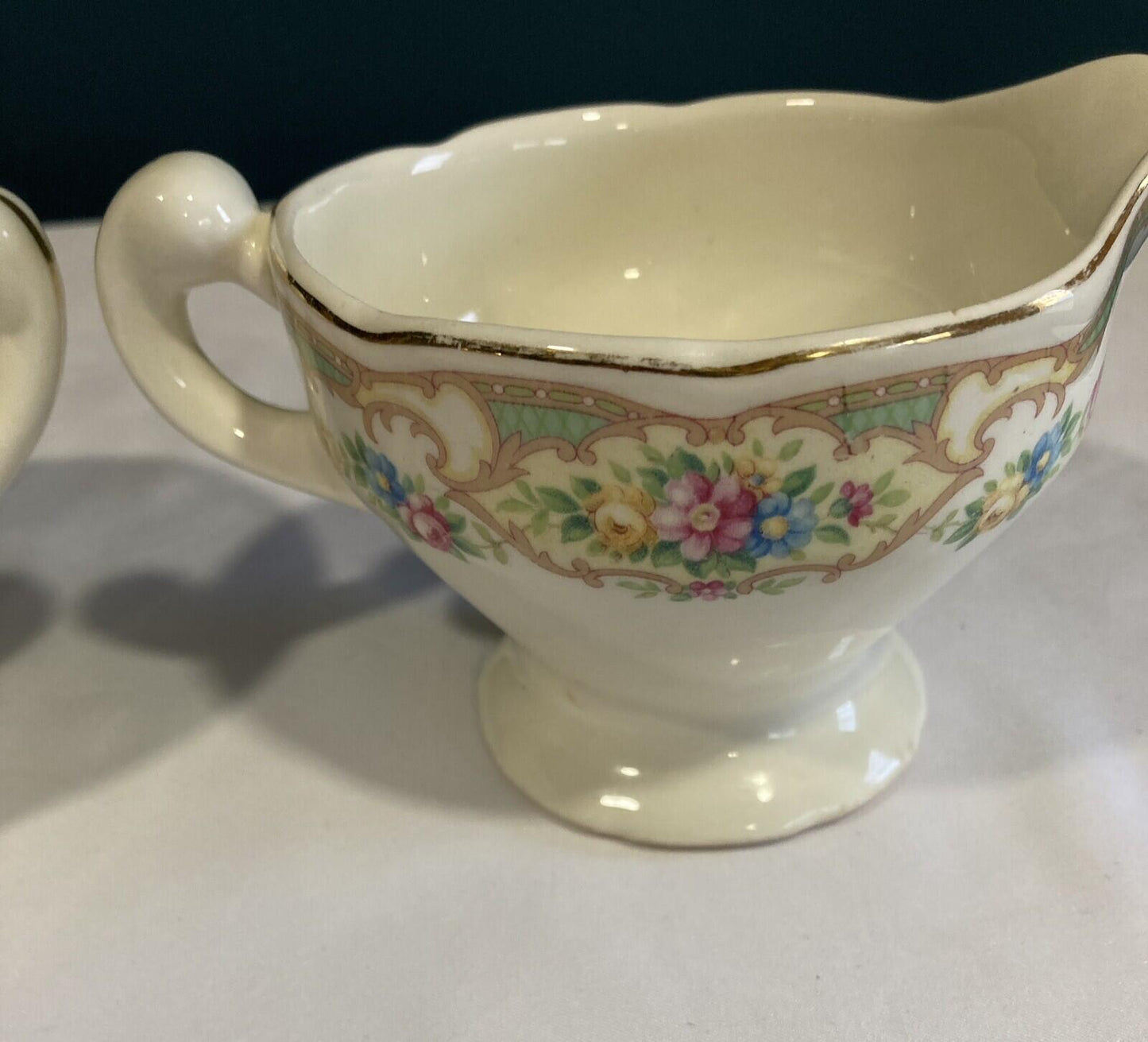 Vintage Clemons Pottery Mildred Covered Sugar Bowl and Creamer Set, Spring Pastel Pottery, Handcrafted Ceramic Serveware, Vintage Finds