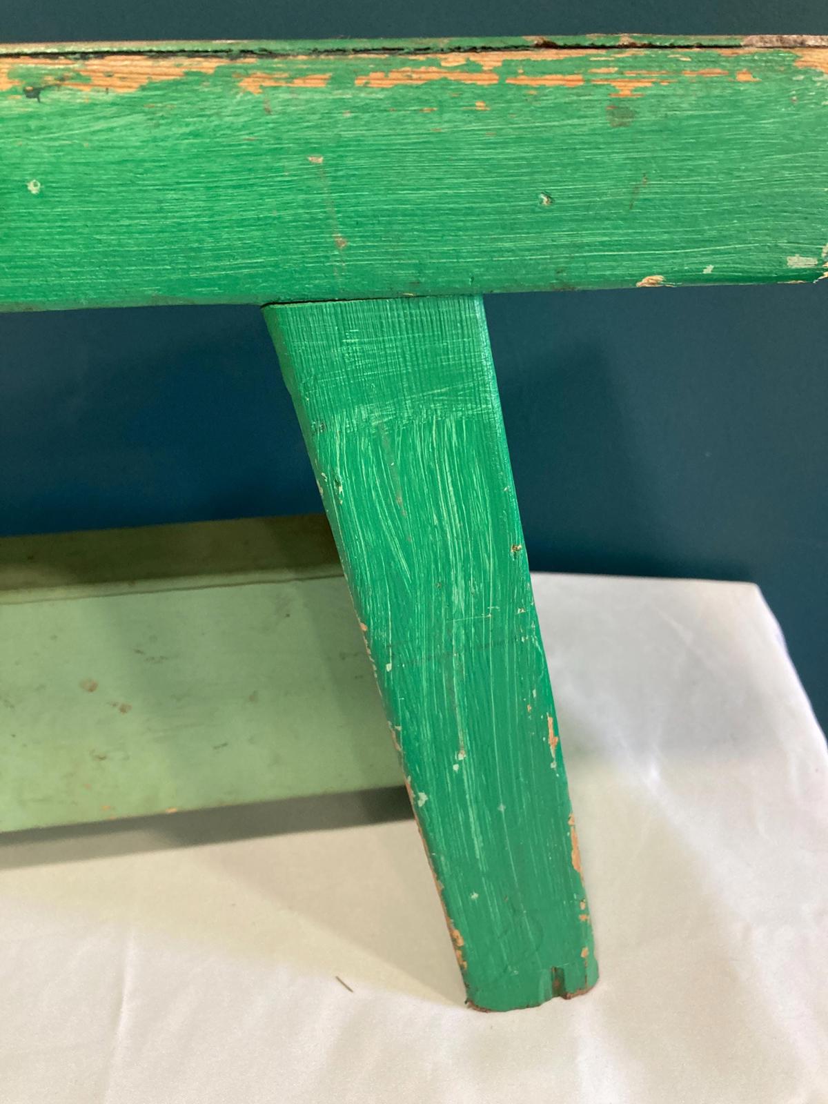 1970s Vintage Green Solid Wood Stool With Handle