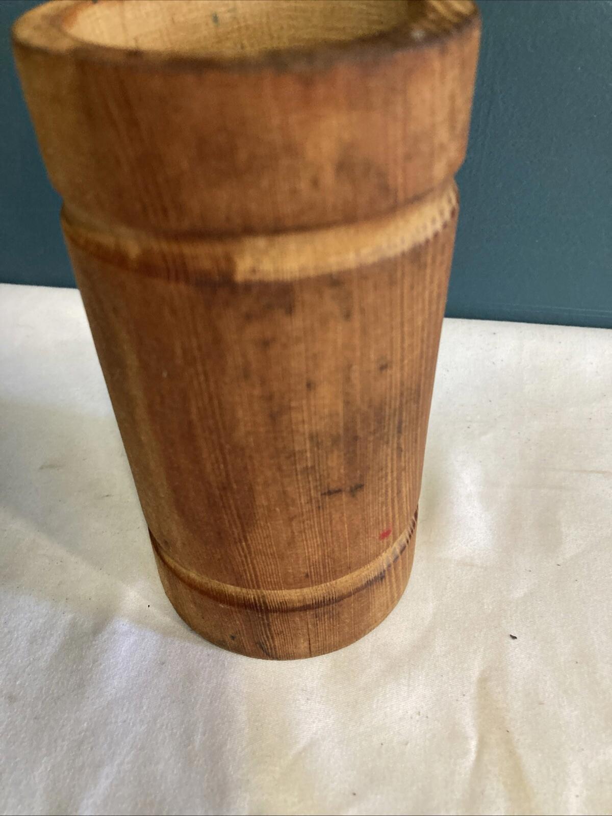Vintage Wood Cylinder Utensil Holder Pencil Cup
