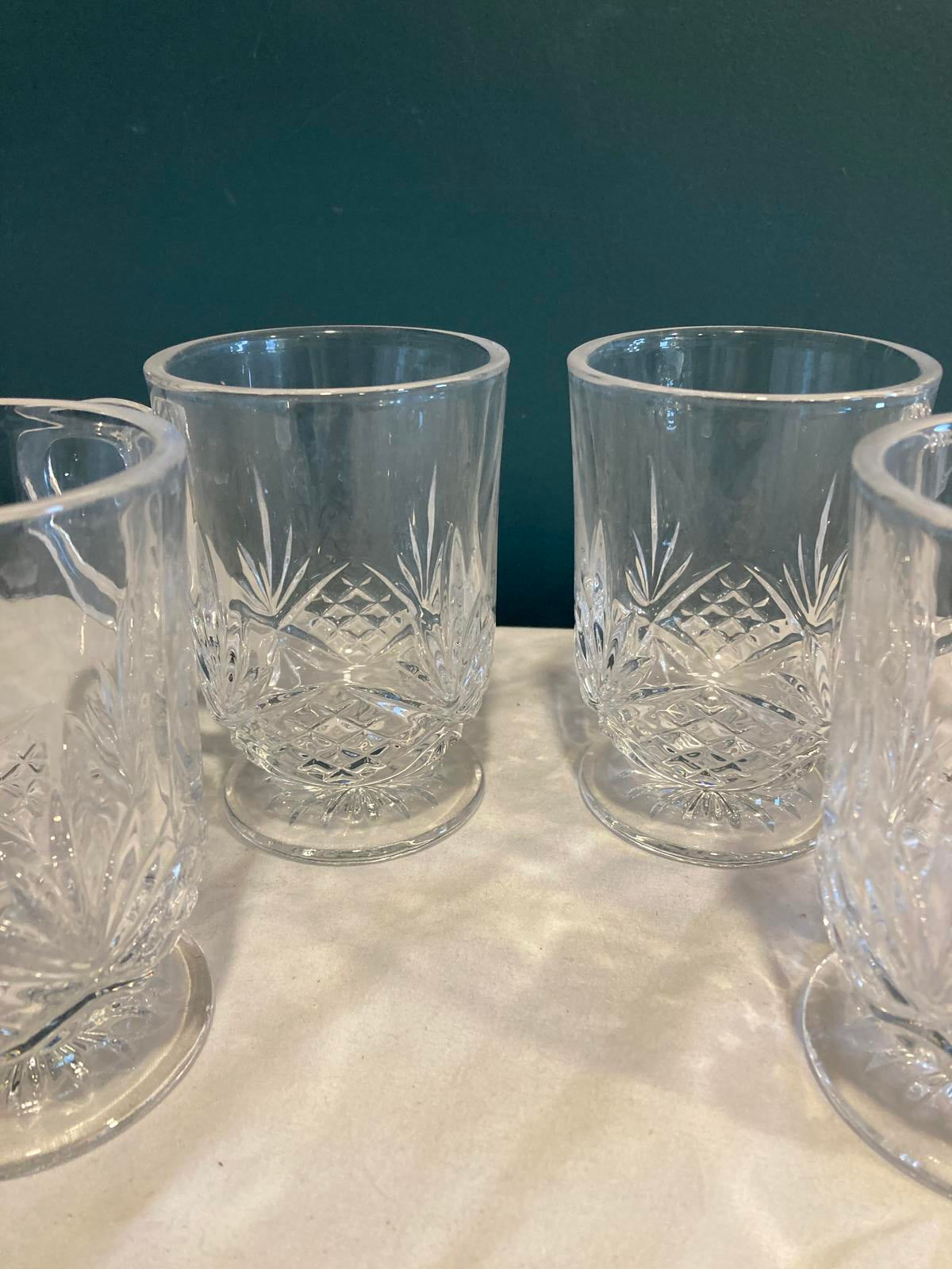 Set of 4 Clear Cut Glass Godinger Mugs – Vintage Glass Coffee Cups with Handles
