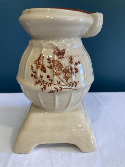 Vintage Glazed Ceramic Pot Belly Stove Vase With butterflies