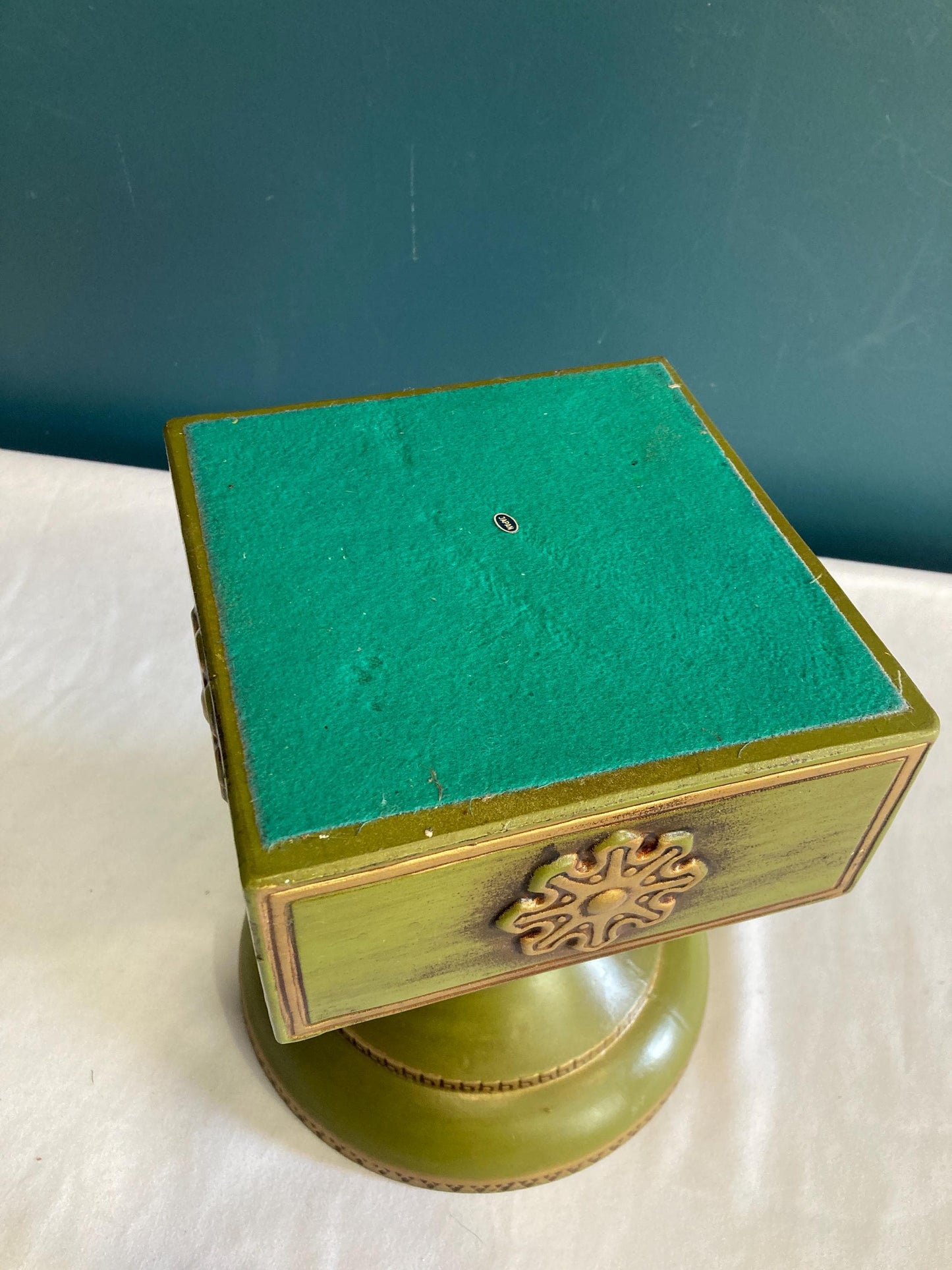Vintage Green & Gold Ceramic Candle Holder Stand
