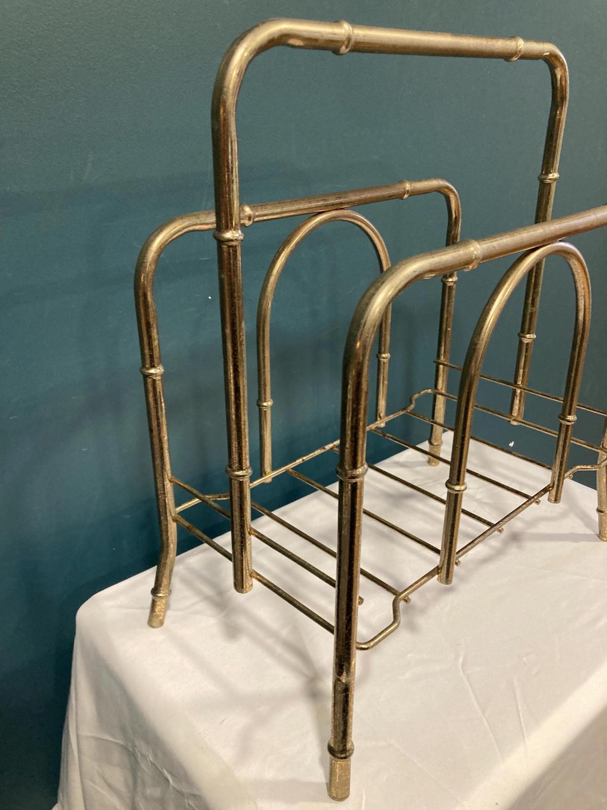 Vintage Faux Bamboo Brass Double Sided Magazine Rack