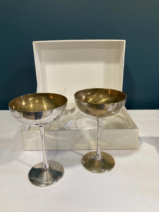 Set of 2 Leonard Italy Silver-Plated Goblets – Vintage Italian Chalices