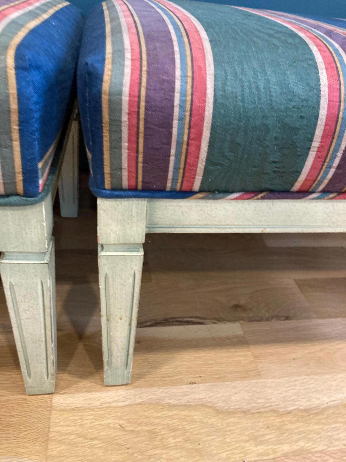 Vintage Parsons Benches Set of 2, Striped Upholstered Accent Seating, Mid Century Style Furniture, Vintage Finds