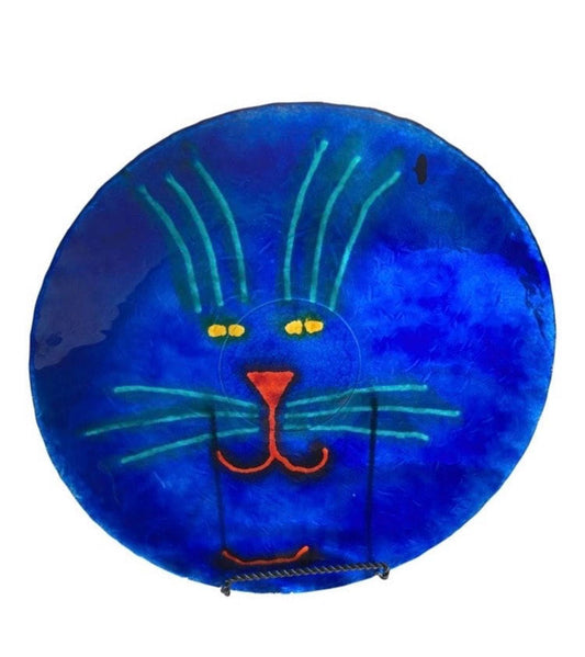 Cobalt Blue Large Decorative Cat Plate by Jan Steninge Slott 14.5"