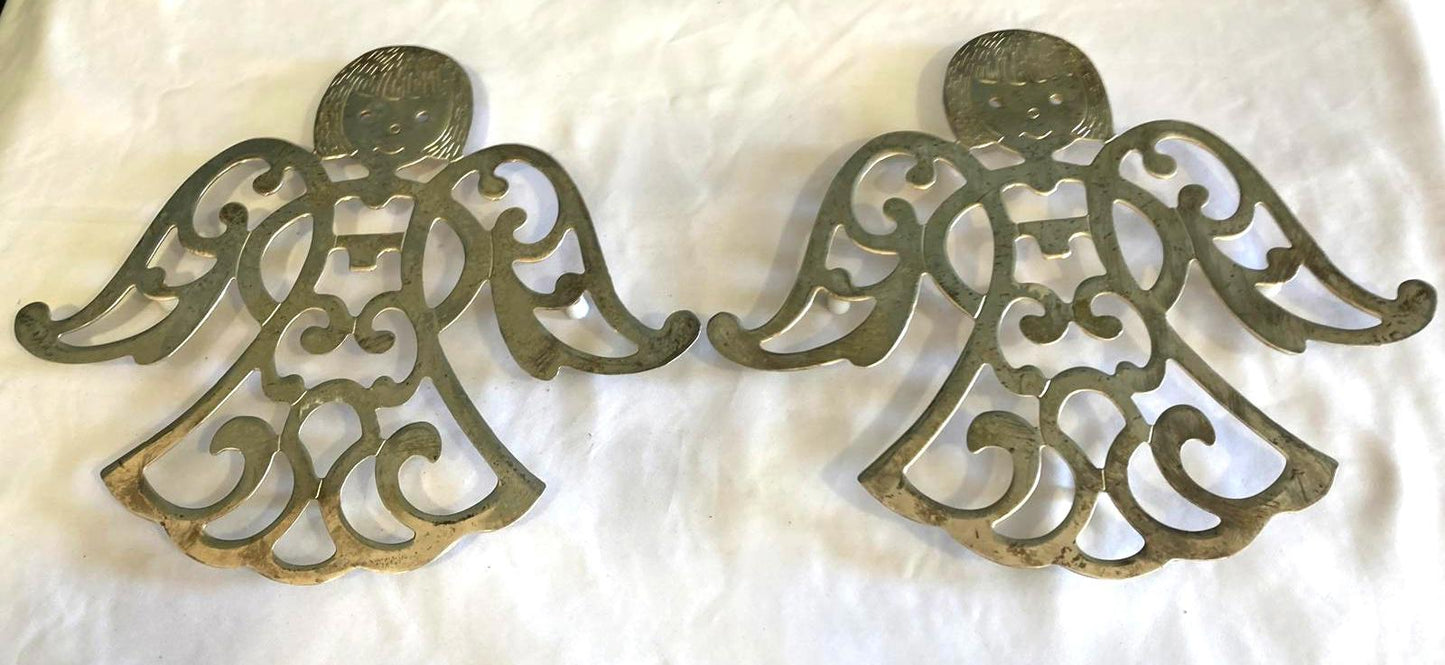 Vintage Silverplate Angel Wall Trivets Pair Mid Century Style