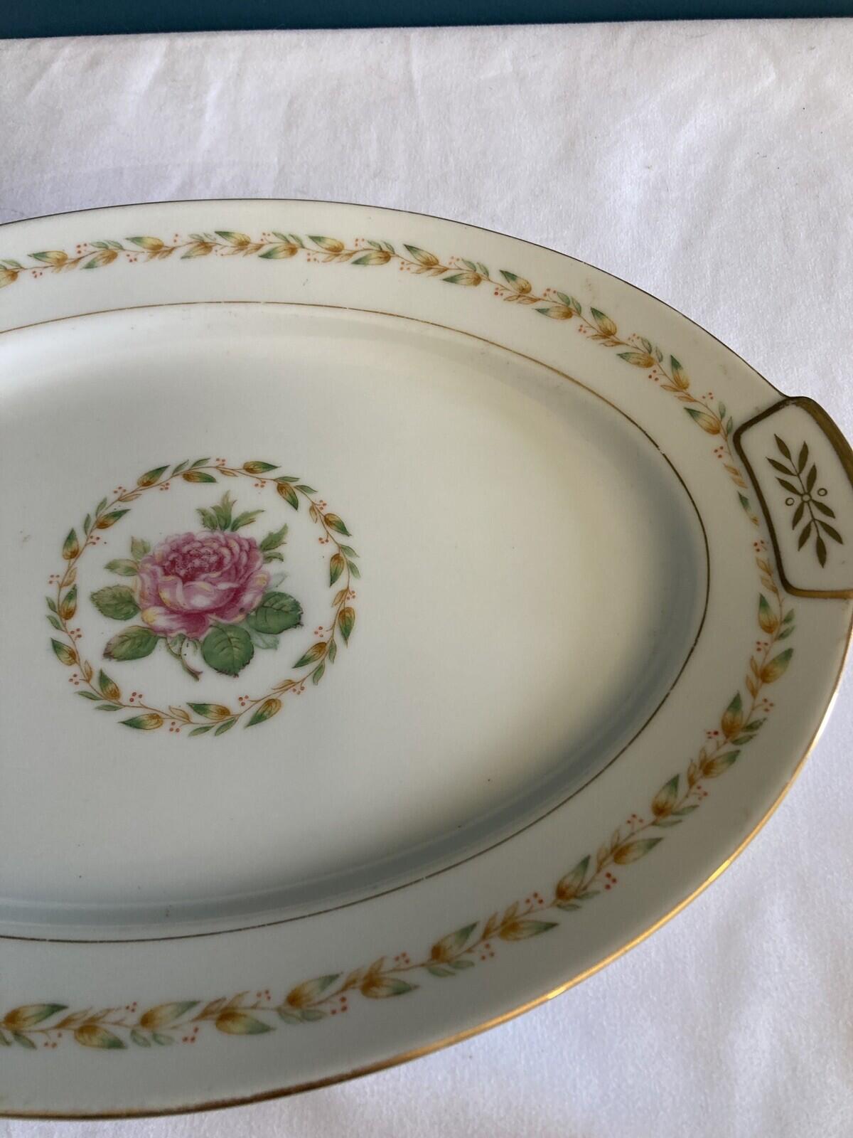 Vintage Mikado China 12.5" Oval Laurel Platter from Occupied Japan Roses Gilt