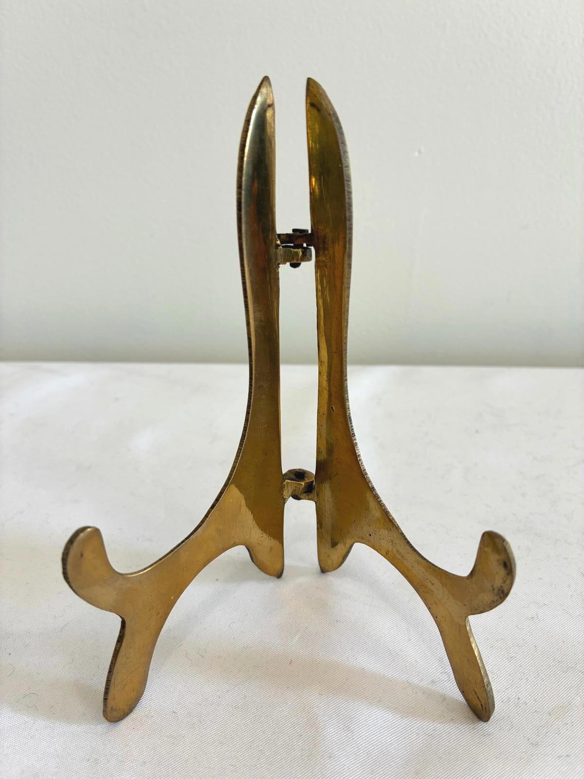 Vintage Brass Folding Display Easel 5” Tall Adjustable Stand Hollywood Regency
