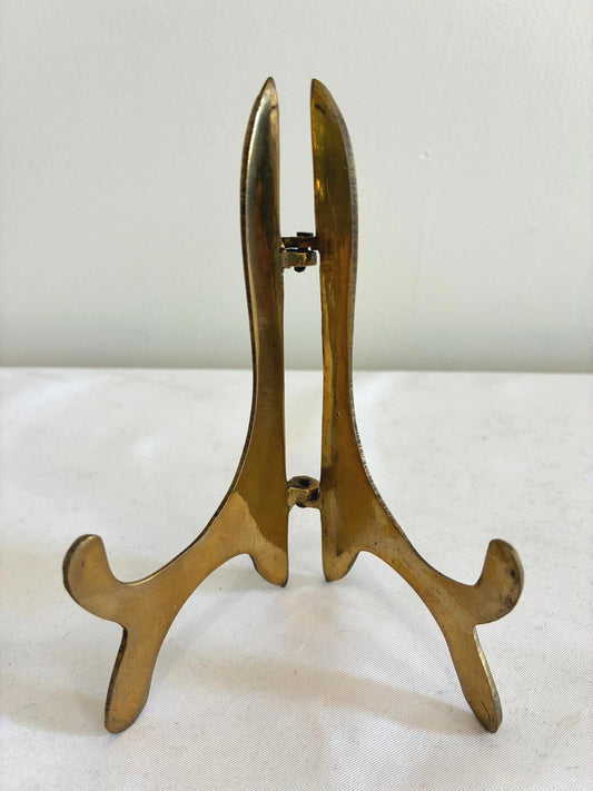 Vintage Brass Folding Display Easel 5” Tall Adjustable Stand Hollywood Regency