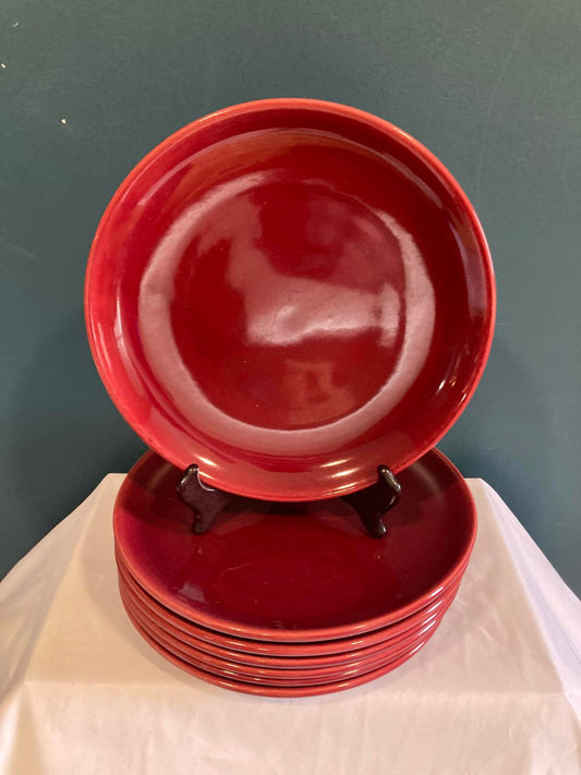 Set of 7 Bauer Pottery Monterey Moderne Red Luncheon Plates – Cranberry 9.5"