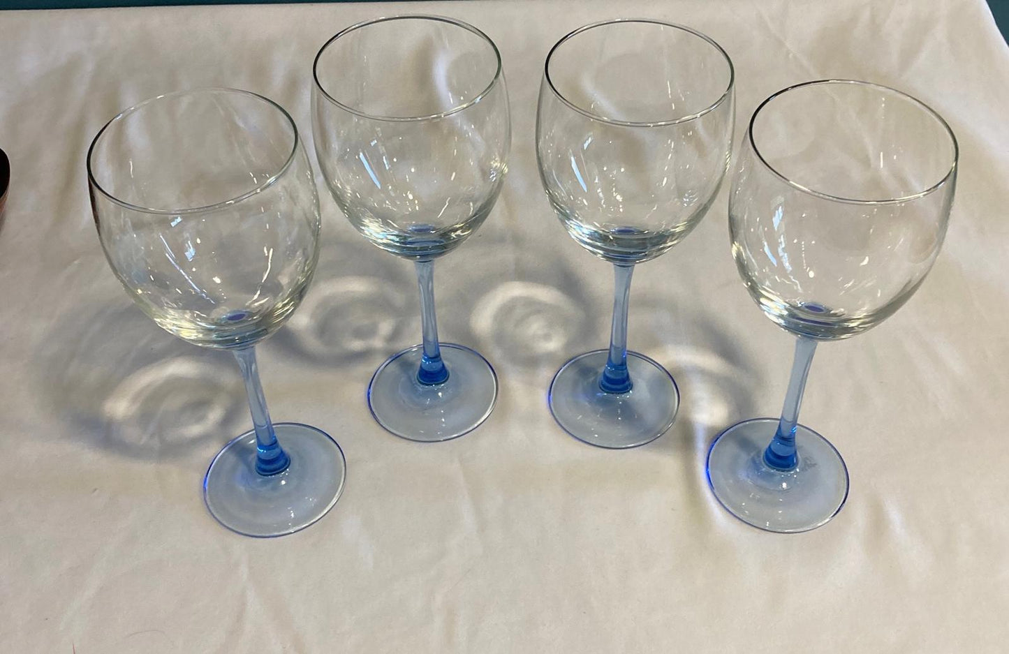 Vintage Luminarc Light Blue Stem Wine Glasses – Set of 4, Made in France