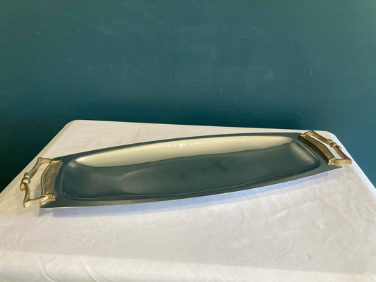 Vintage Kromex Serving Tray – Chrome & Brass Handles, Midcentury Modern Barware