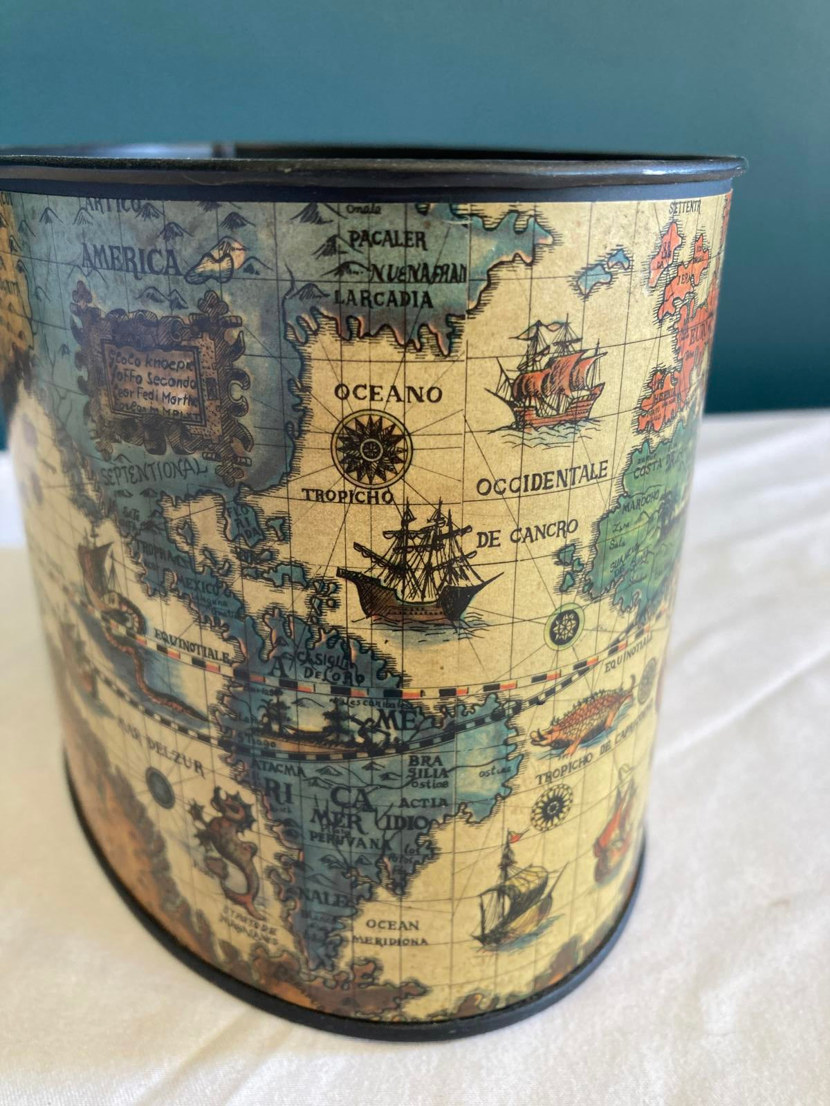 Vintage Toleware Small Oval Map Cachepot
