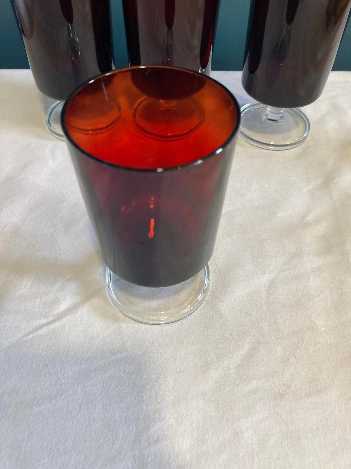 Vintage Luminarc French Glasses Red with Clear Stem, Set of 6