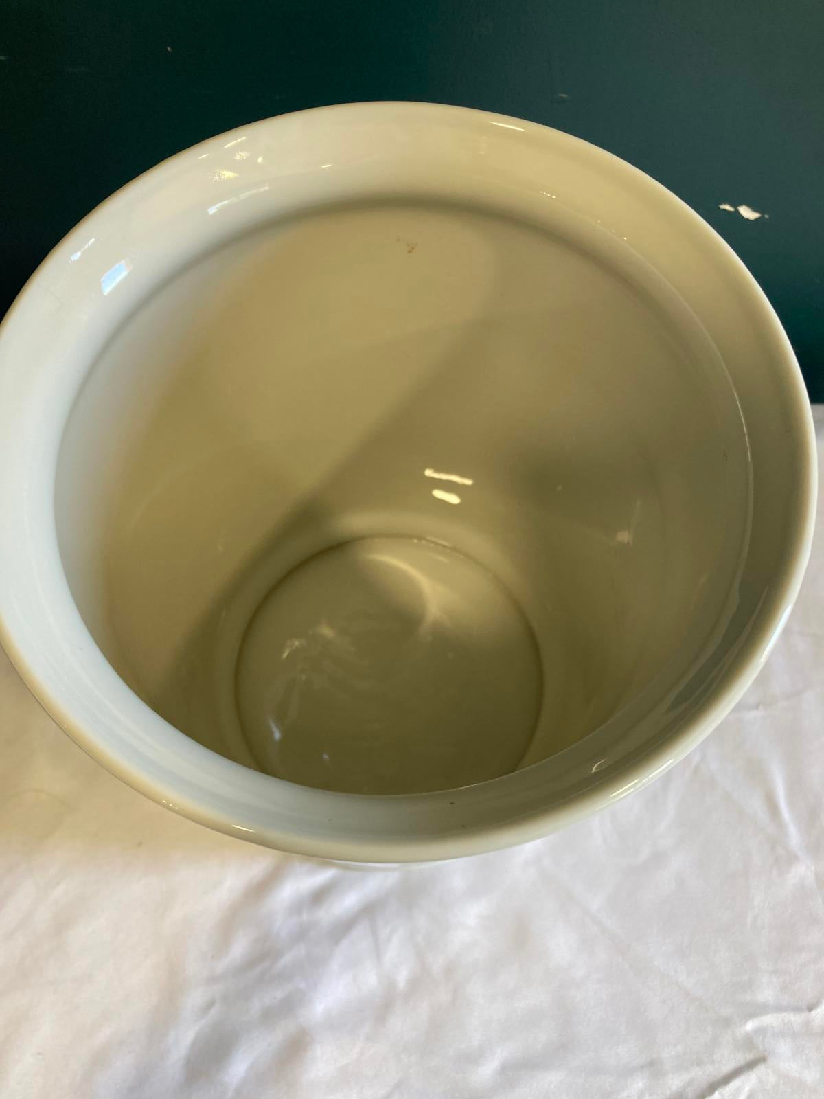 Vintage Liette International Porcelain Red & Gold Scroll Wastebasket