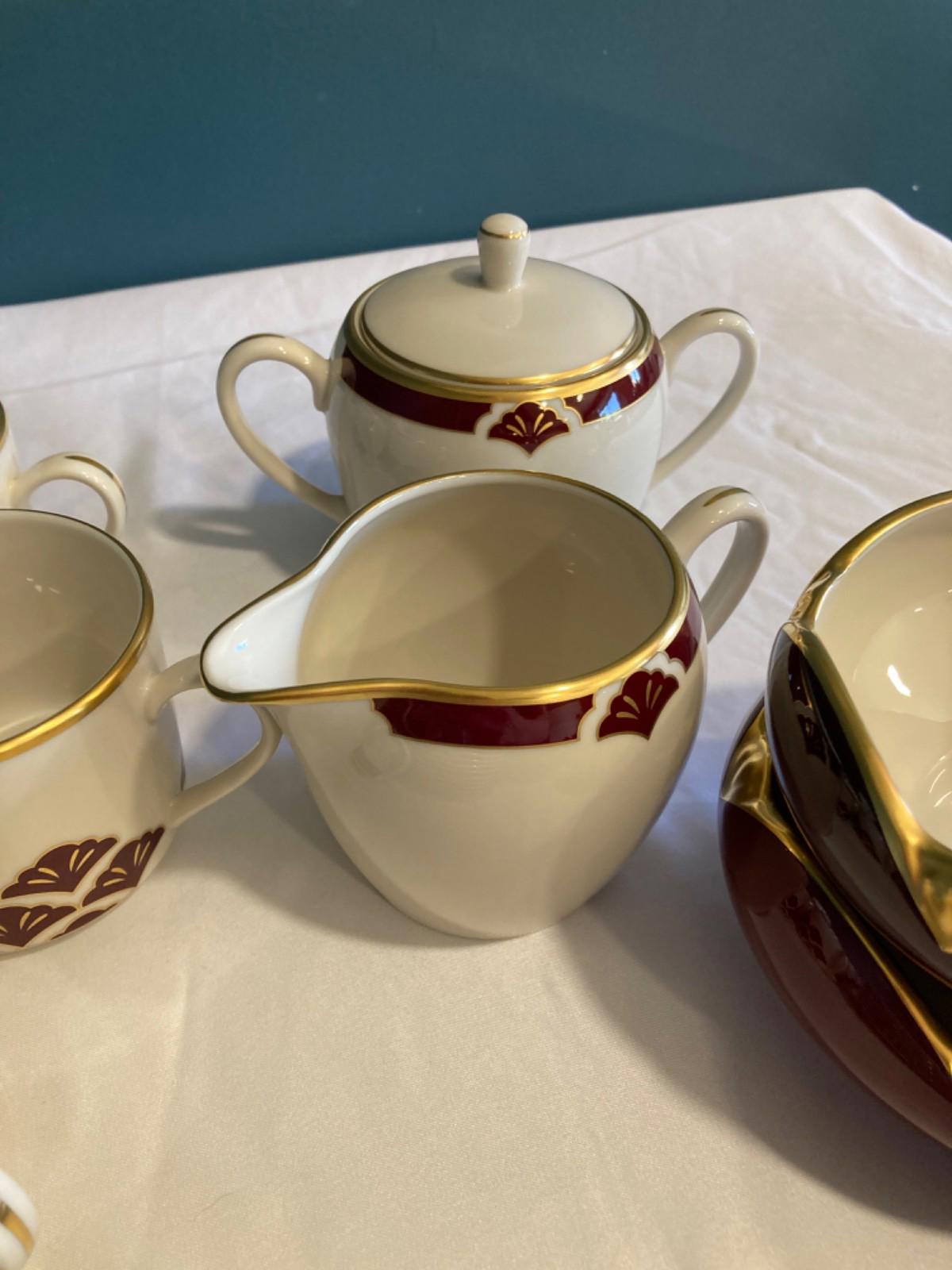 Vintage Pickard China Burgundy Ensemble 51 Pieces Made in USA