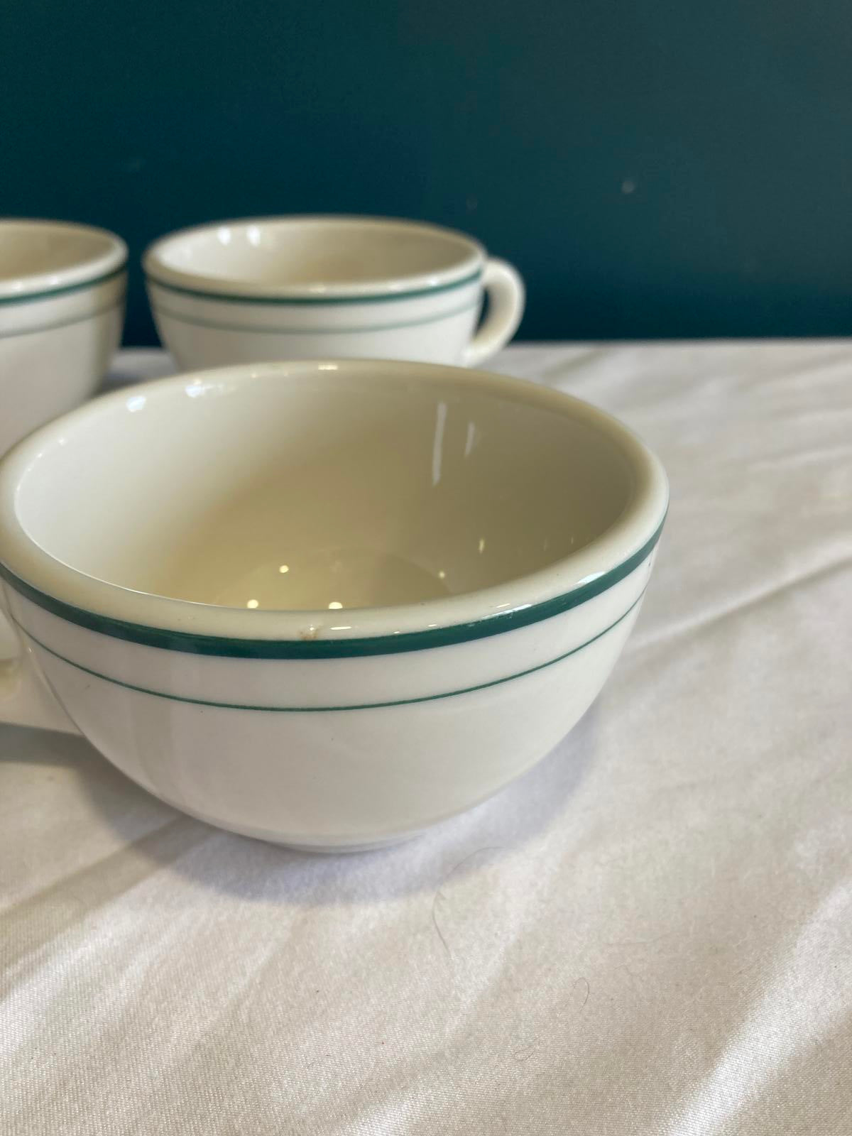 Vintage Syracuse China Restaurant Mugs with Double Green Band, Set of 4