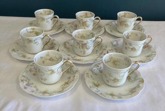 Set of 8 Vintage Haviland & Co Limoges France The Princess Tea Cups & Saucers