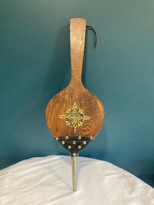 Mid Century Wood & Brass Rustic Fireplace Bellows, Vintage Hearth Decor
