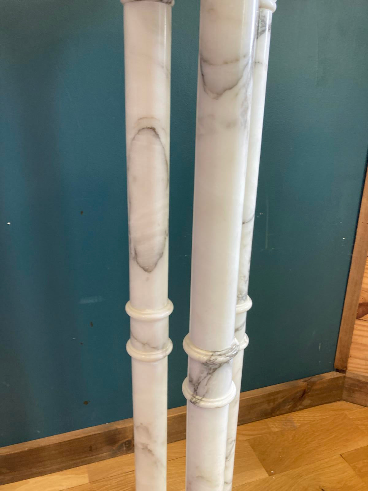 Vintage White Italian Marble Pedestal Stand with Three Columns