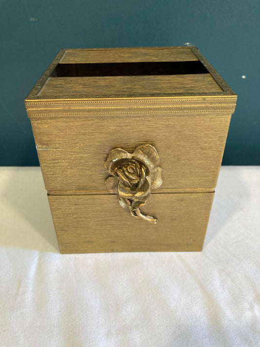 Hollywood Regency Gold Metal Tissue Box Cover with Raised Rose Detail