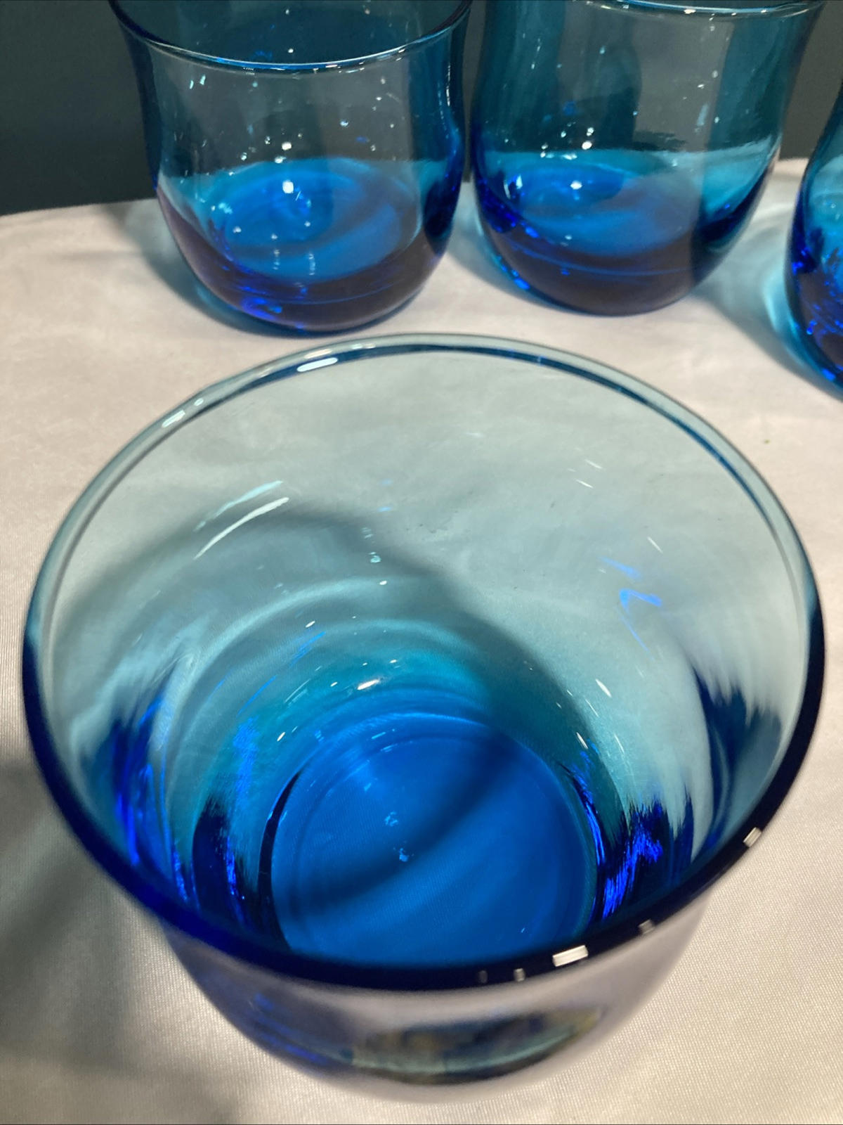 Vintage Cobalt Blue Turquoise Low Ball Cocktail Juice 4 Glasses
