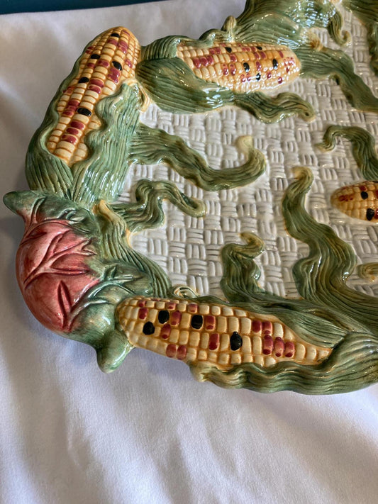 Vintage Ceramic Corn Platter – Basket Weave 16.5" x 10.75" Vintage Finds