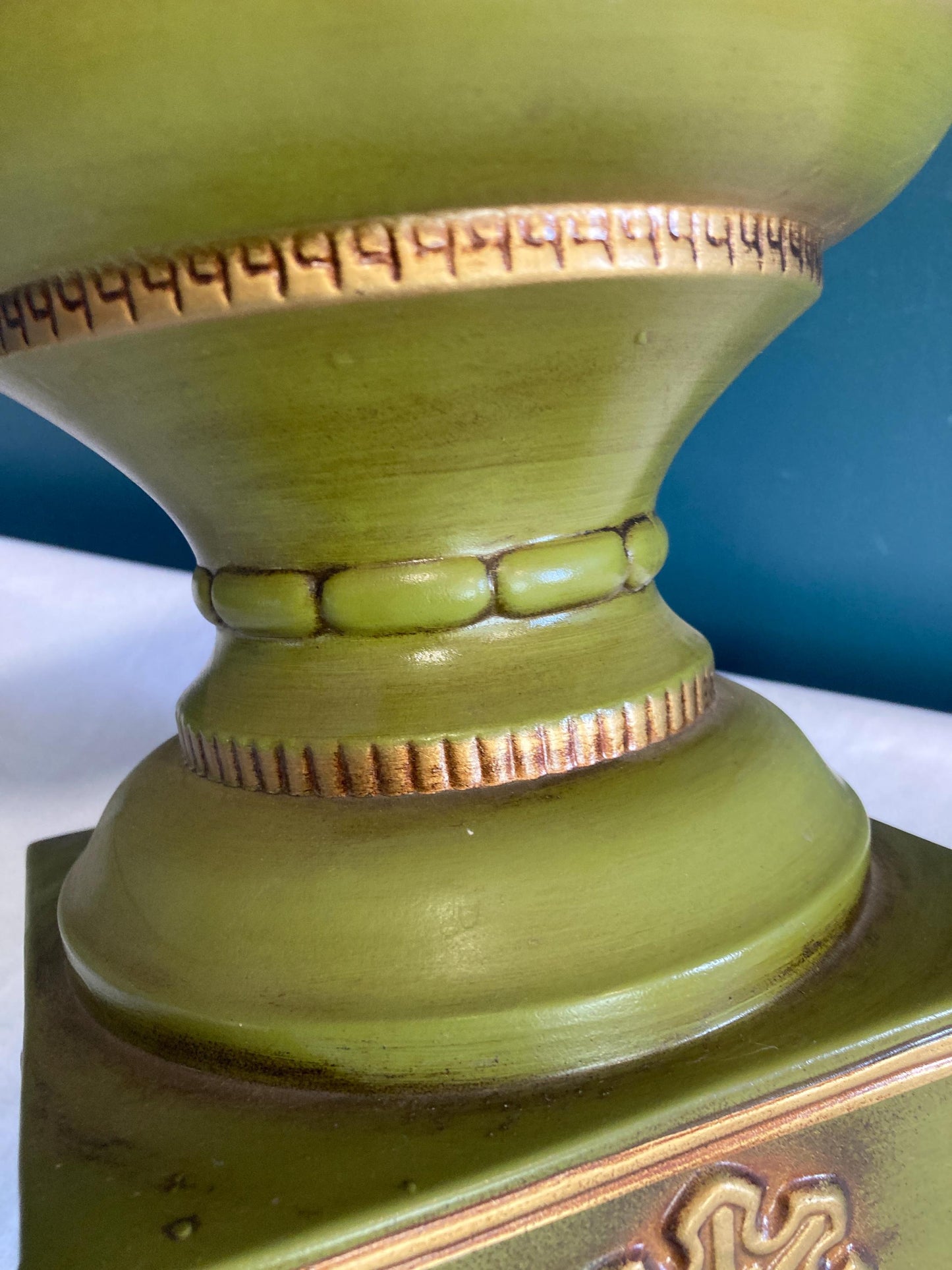 Vintage Green & Gold Ceramic Candle Holder Stand