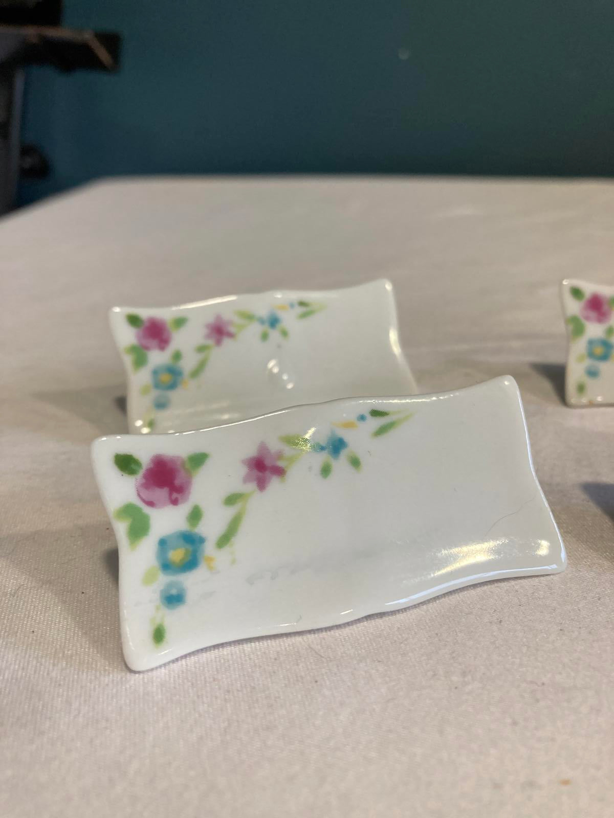 Vintage Floral Porcelain Japanese Chopstick Rests – Set of 6