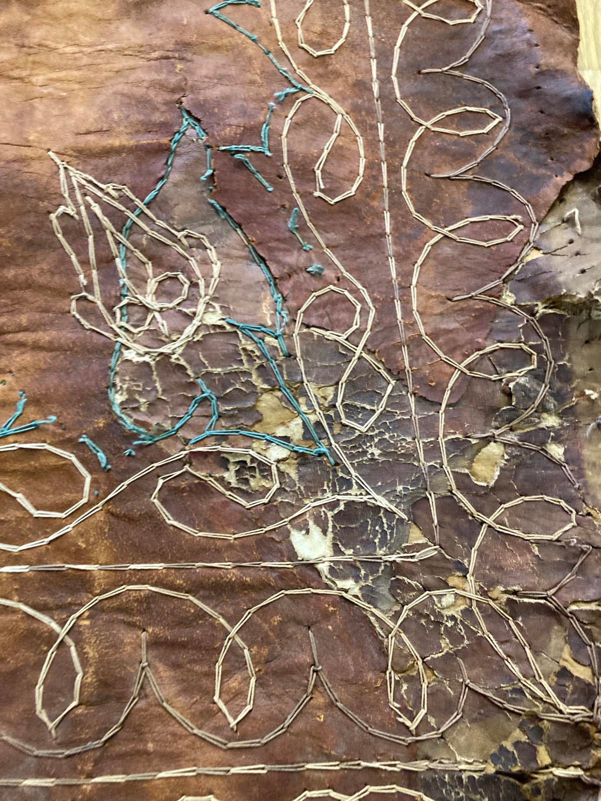 Vintage Handcrafted Leather Wall Hanging | Primitive Rustic Tapestry